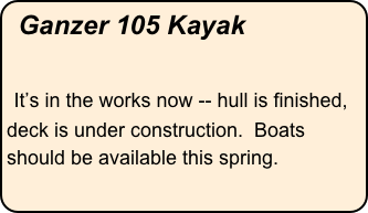 Ganzer 105 Kayak

 It’s in the works now -- hull is finished, deck is under construction.  Boats should be available this spring.